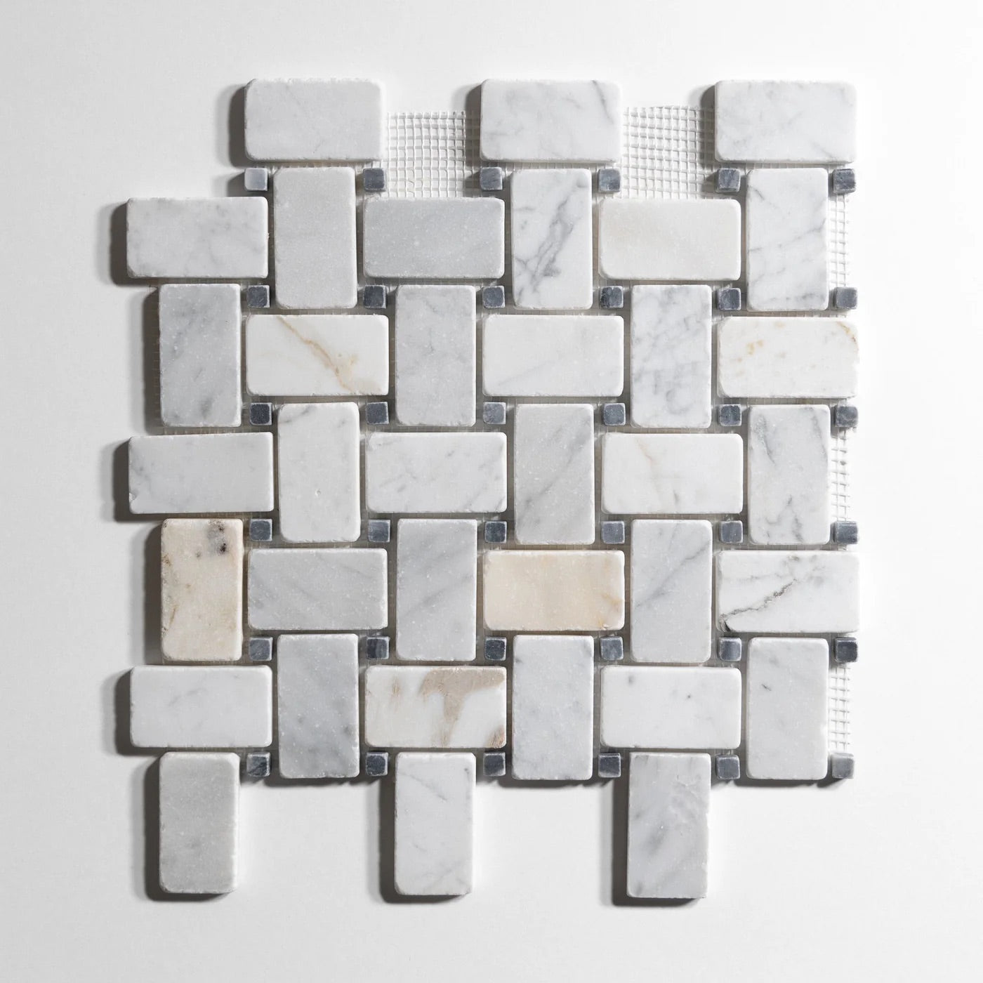 Bianco Jolie Antique Basket Weave Mosaic Marble Sample