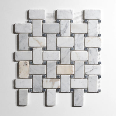 Bianco Jolie Antique Basket Weave Mosaic Marble Sample