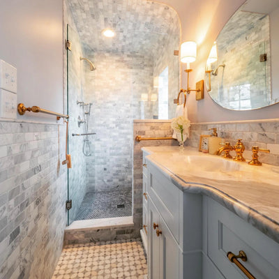 Bianco Jolie Antique Brick Mosaic Marble Sample
