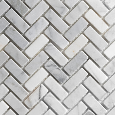 Bianco Jolie Antique Herringbone Mosaic Marble Sample