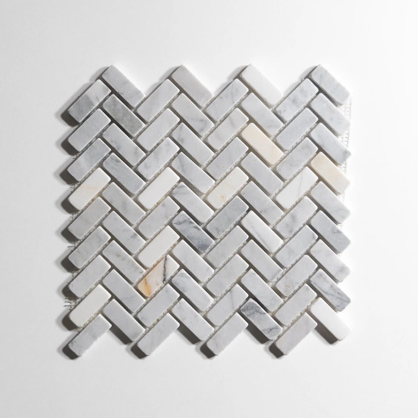 Bianco Jolie Antique Herringbone Mosaic Marble Sample
