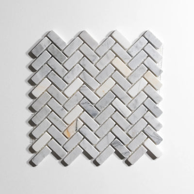 Bianco Jolie Antique Herringbone Mosaic Marble Sample