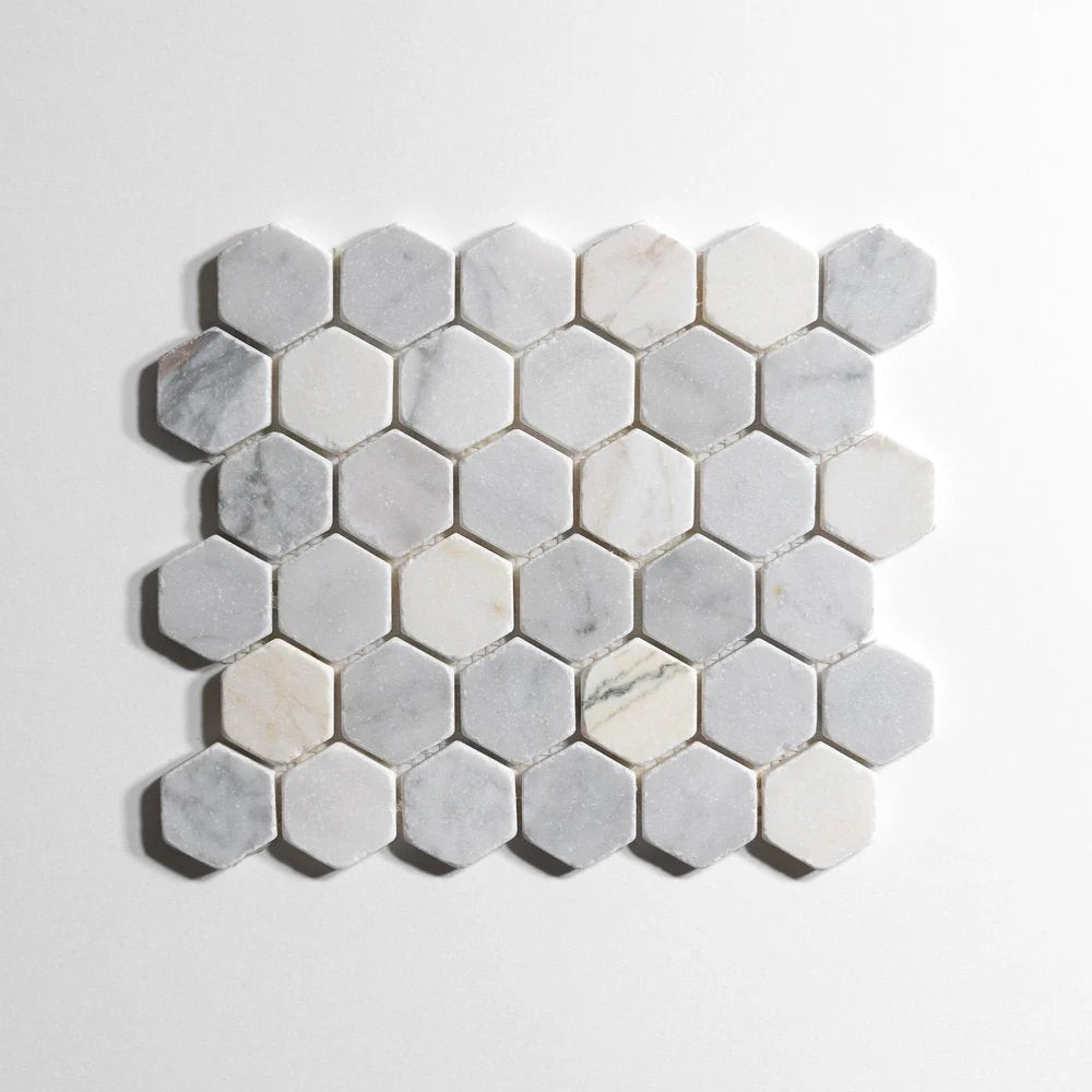 Bianco Jolie Antique Hex Mosaic Marble Sample
