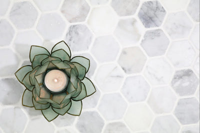 Bianco Jolie Antique Hex Mosaic Marble Sample