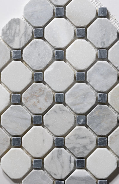 Bianco Jolie Antique and Bottega Octagon Mosaic Marble Sample