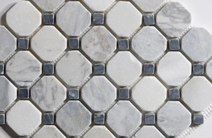 Bianco Jolie Antique and Bottega Octagon Mosaic Marble Sample