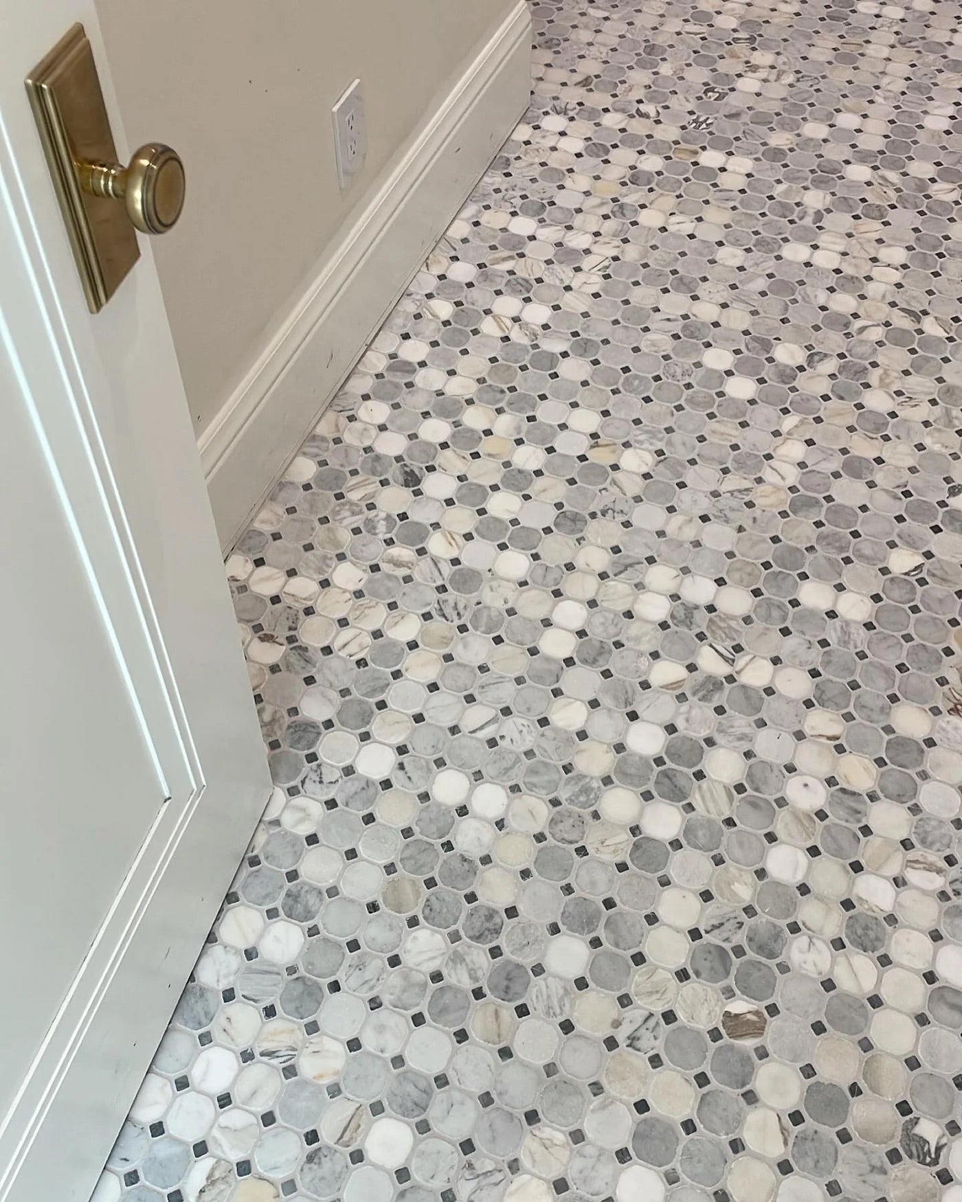 Bianco Jolie Antique and Bottega Octagon Mosaic Marble Sample