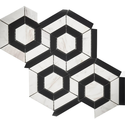 Casafina - Hexagon Black and White Marble Mosaic Sample
