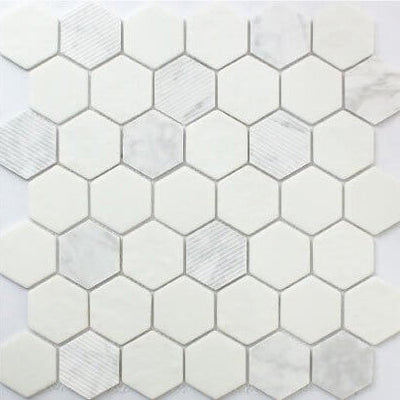Casafina - Hexagon Carrara Marble and Glass Mosaic SAMPLE