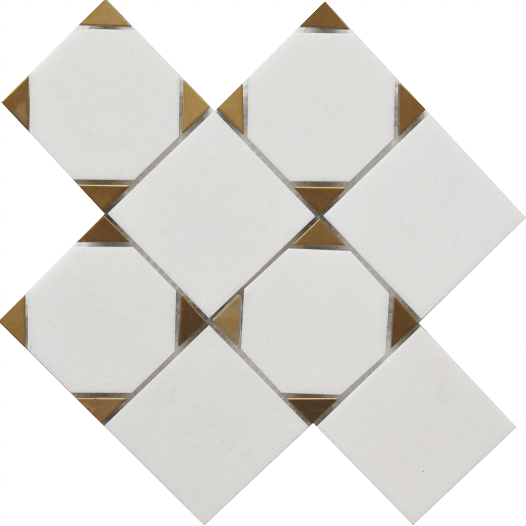 Casafina - Squares White Snow Marble and Metal Mosaic Sample