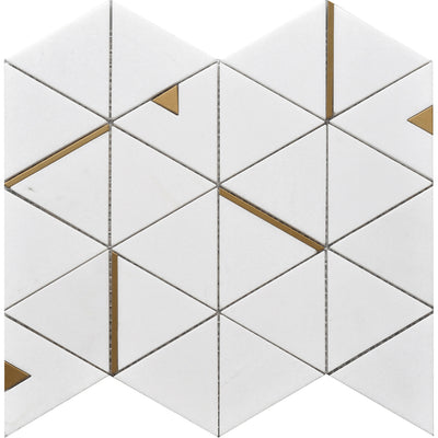 Casafina - Triangle White Snow Marble and Metal Mosaic Sample