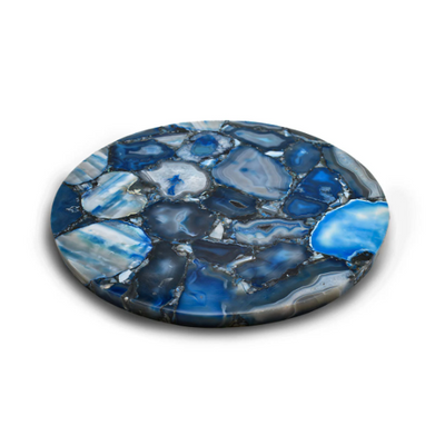 Blue Colored Agate Side Table with Metal Base